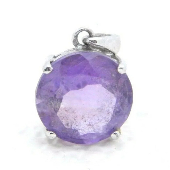 Vintage Jewelry - Sterling Silver Purple Faceted Glass Pendant
